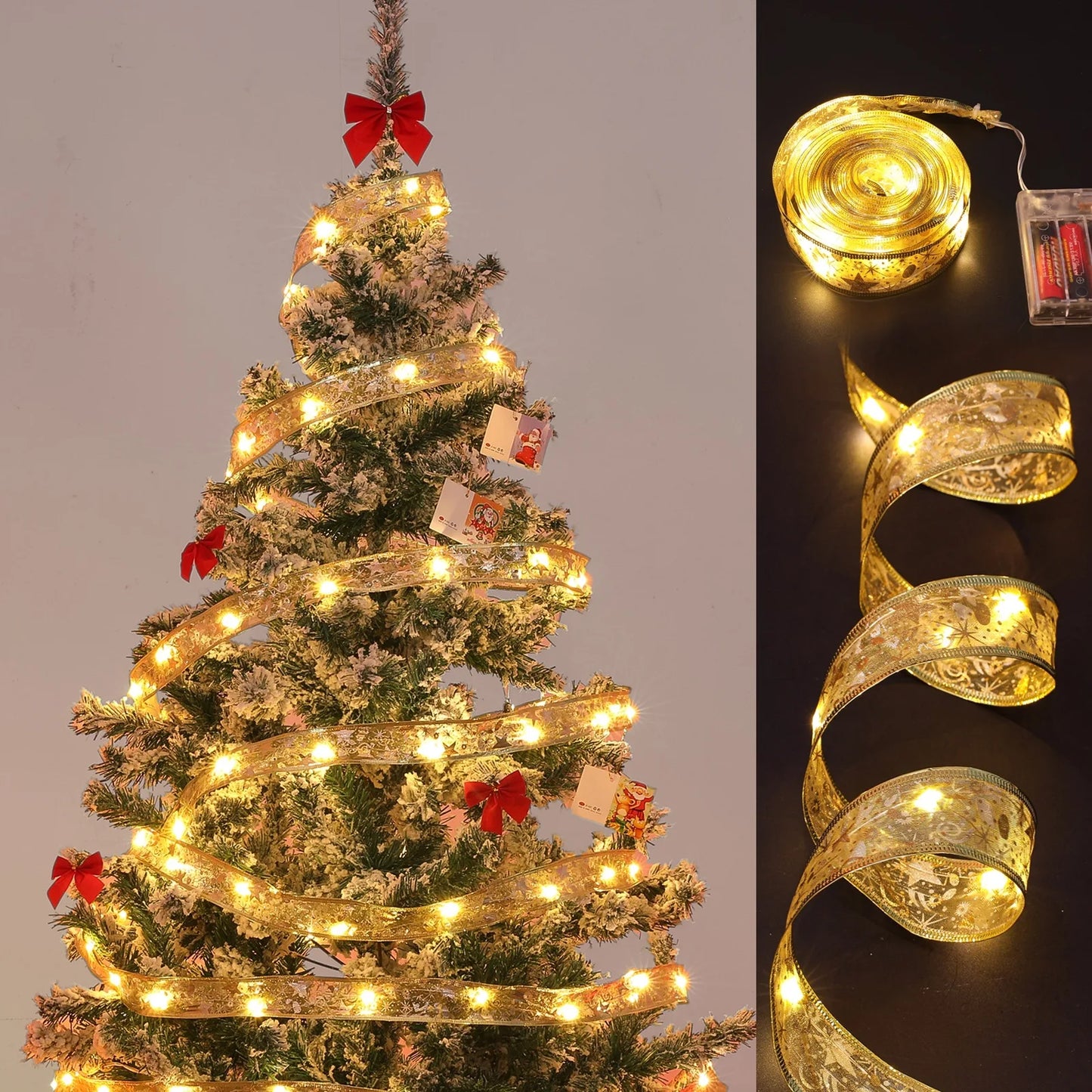 4m 5m Christmas Tree DIY Ribbon Lights Copper Wire Glowing Bows Led Fairy Strings Lights christmas decoration ribbon led light