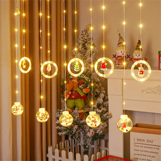 Home Bedroom Ornaments Xmas Gifts Christmas Decoration 2024 LED Christmas String Lights Ball Ring Fairy Curtain Garland Lamp