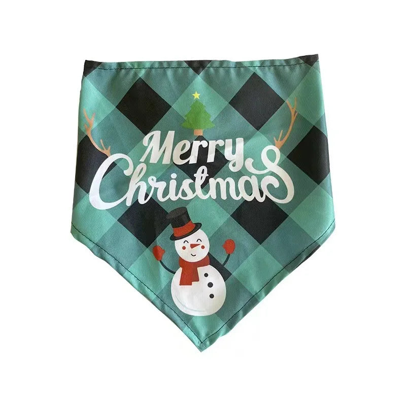 New cotton checkered fabric Christmas pet triangle scarf drool scarf dog scarf cat bib neck bib