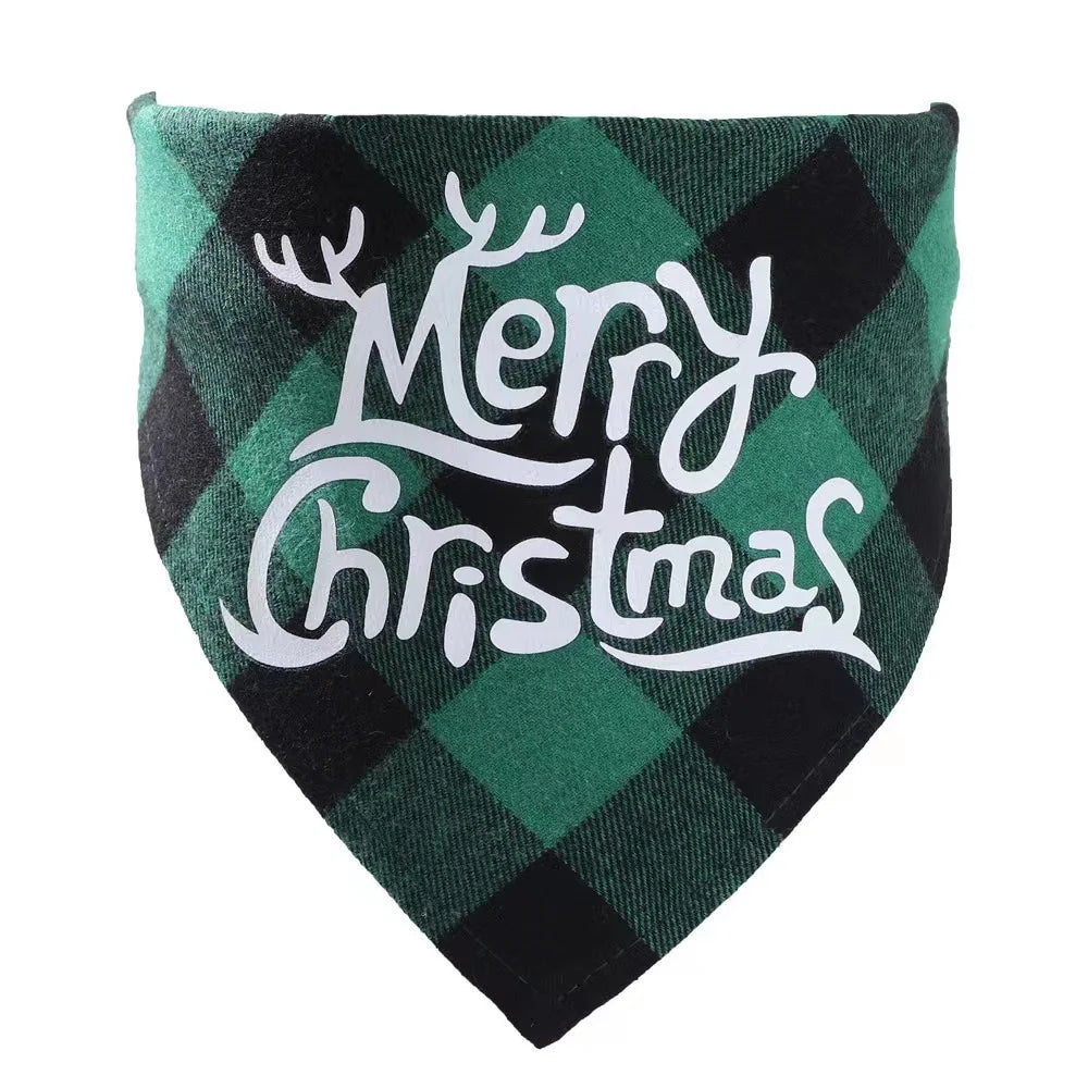 New cotton checkered fabric Christmas pet triangle scarf drool scarf dog scarf cat bib neck bib