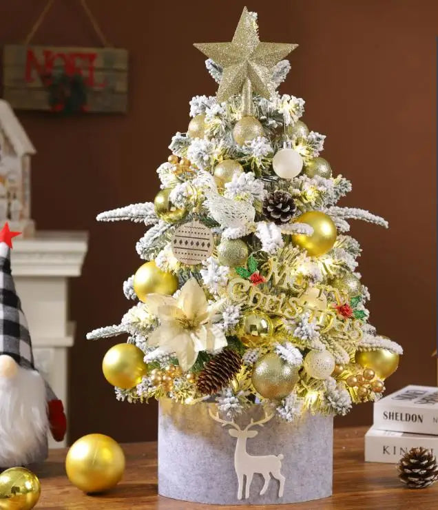 40cm/60cm Artificial Christmas Tree Set with LED Lights Star Treetop Ornaments Balls Bells Pine Cones