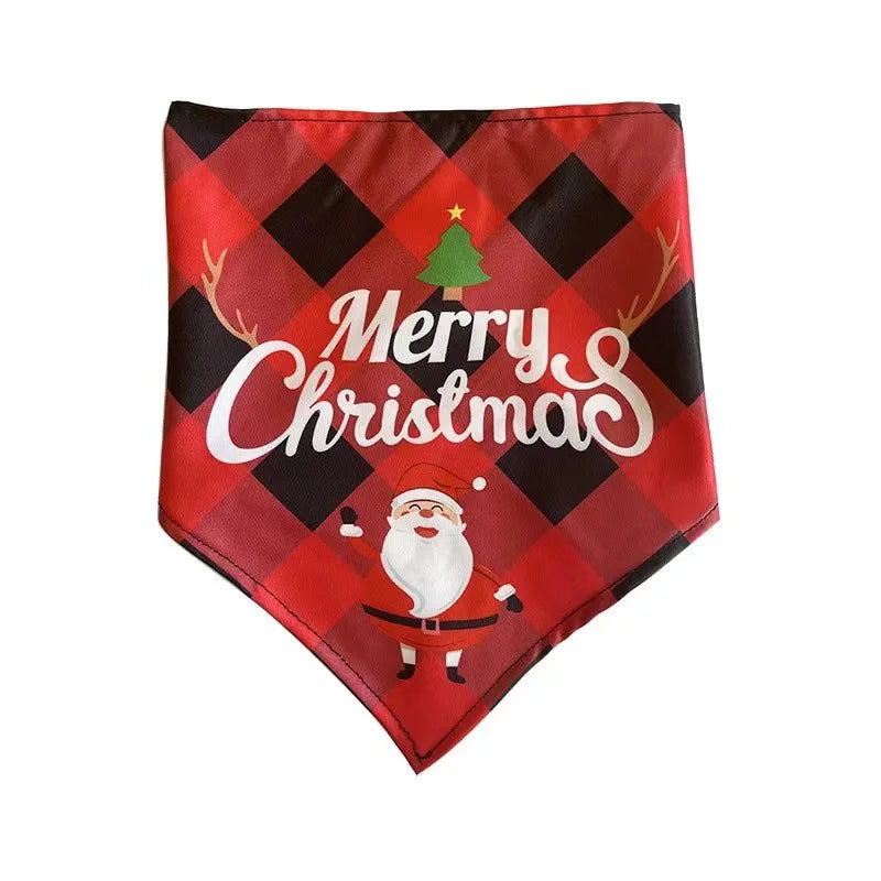 New cotton checkered fabric Christmas pet triangle scarf drool scarf dog scarf cat bib neck bib