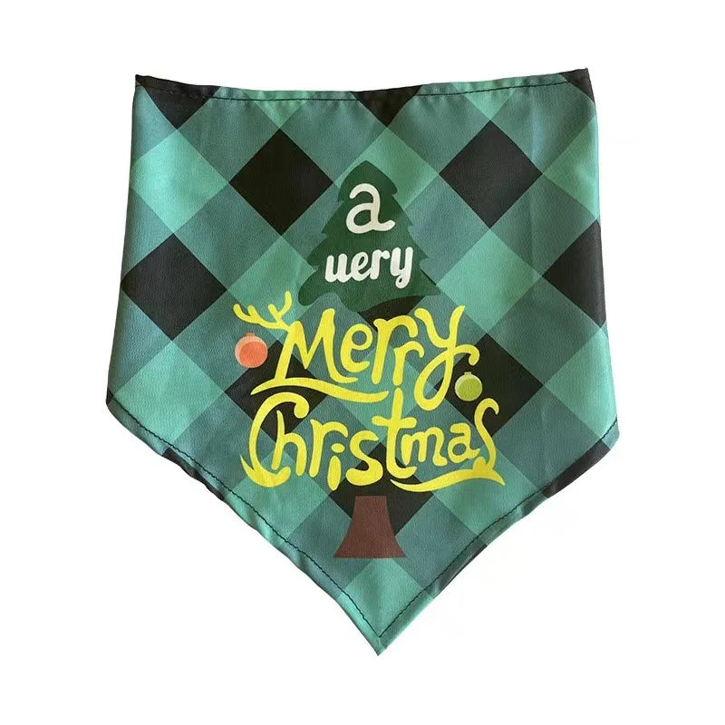 New cotton checkered fabric Christmas pet triangle scarf drool scarf dog scarf cat bib neck bib