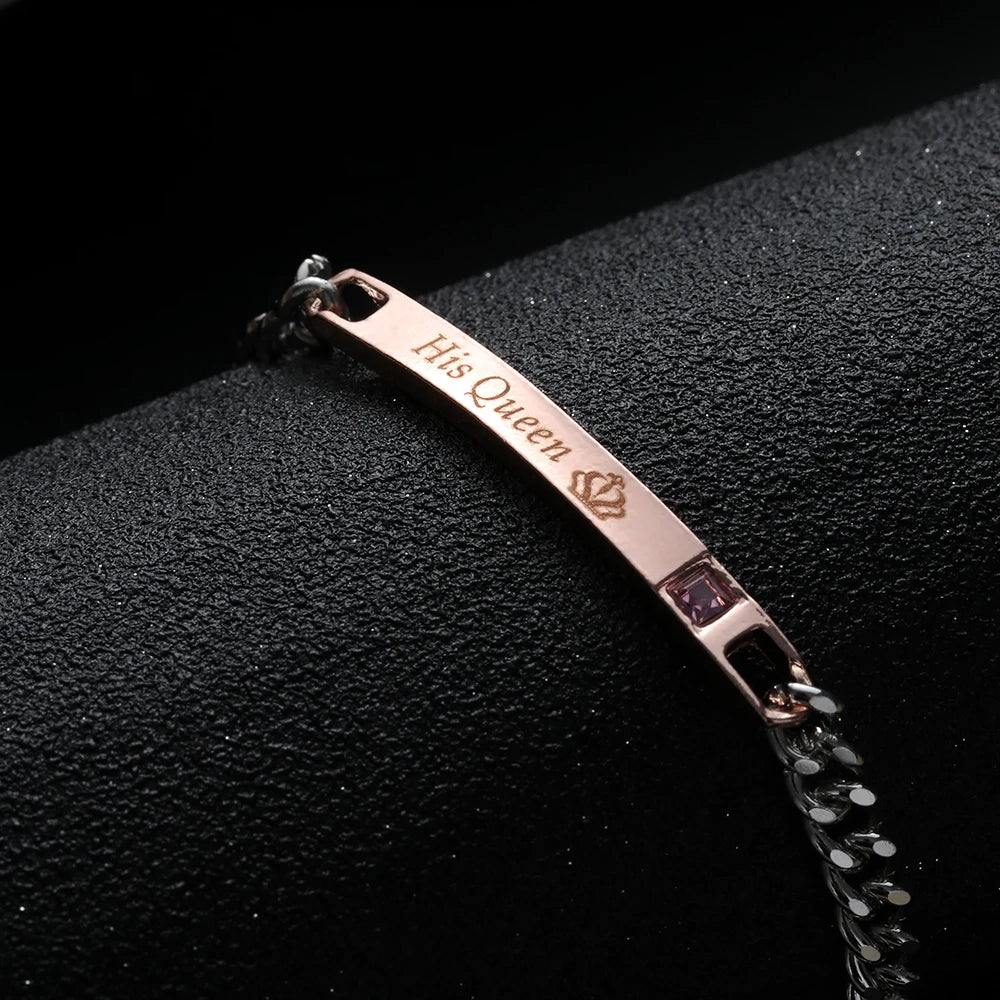 2 Style His Queen Her King Black Rose Gold Color Women's Male Chain Crystal Couple Bracelet for Men Femmo on Hands Jewelry