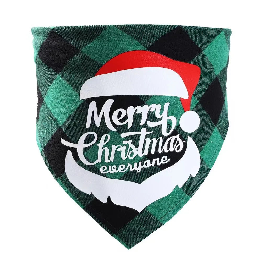 New cotton checkered fabric Christmas pet triangle scarf drool scarf dog scarf cat bib neck bib