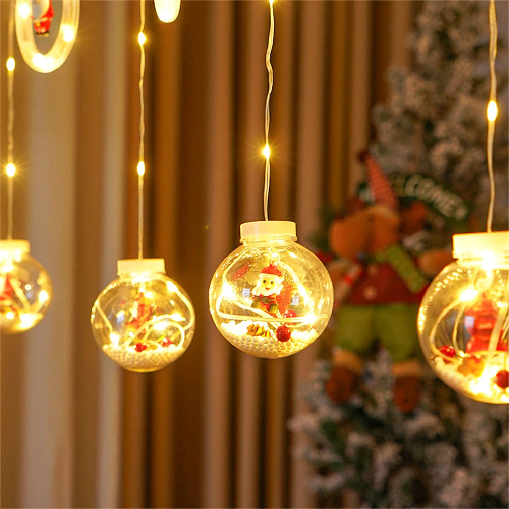 Home Bedroom Ornaments Xmas Gifts Christmas Decoration 2024 LED Christmas String Lights Ball Ring Fairy Curtain Garland Lamp