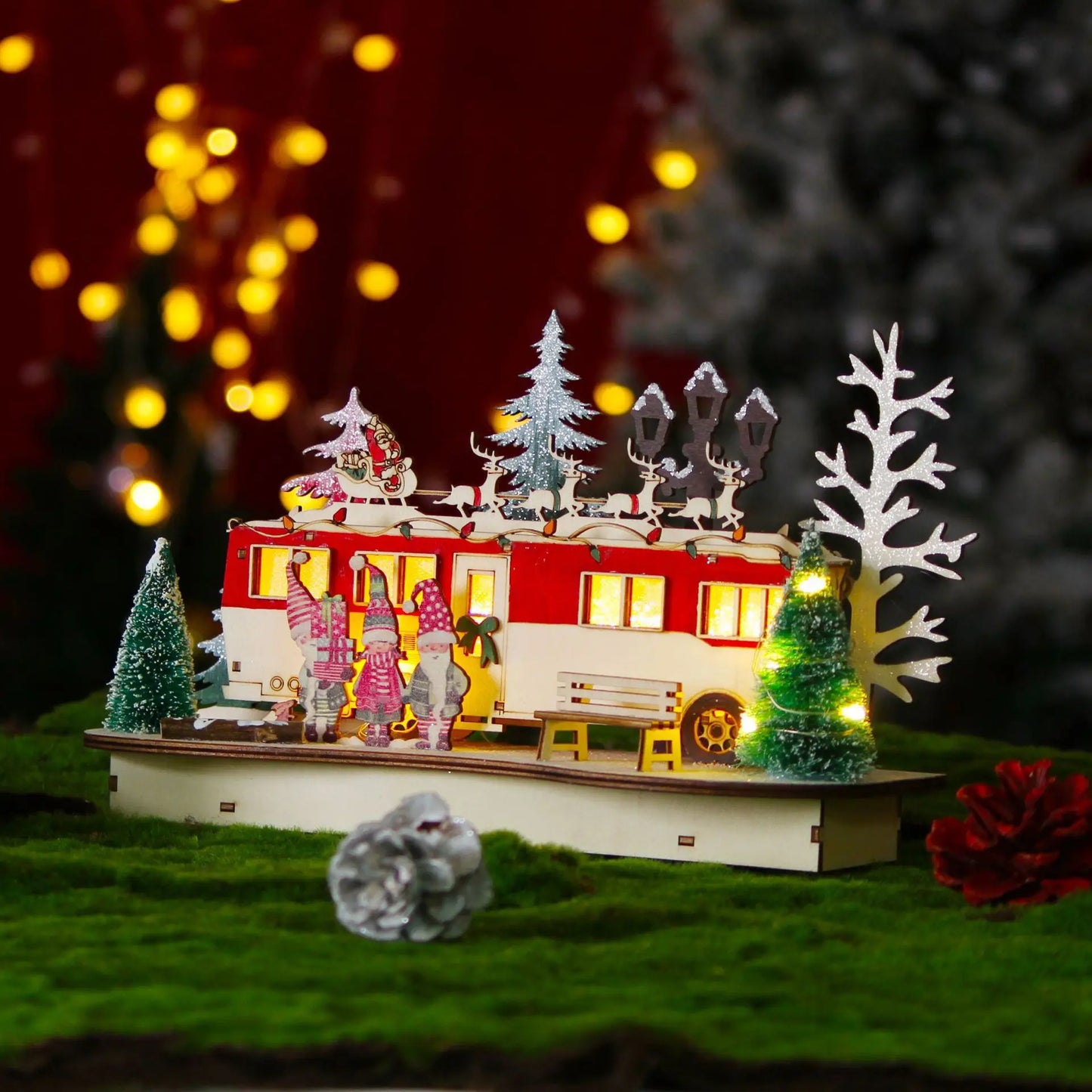 Christmas wooden decorations LED light-emitting village shopping mall window decorations Creative Christmas gifts