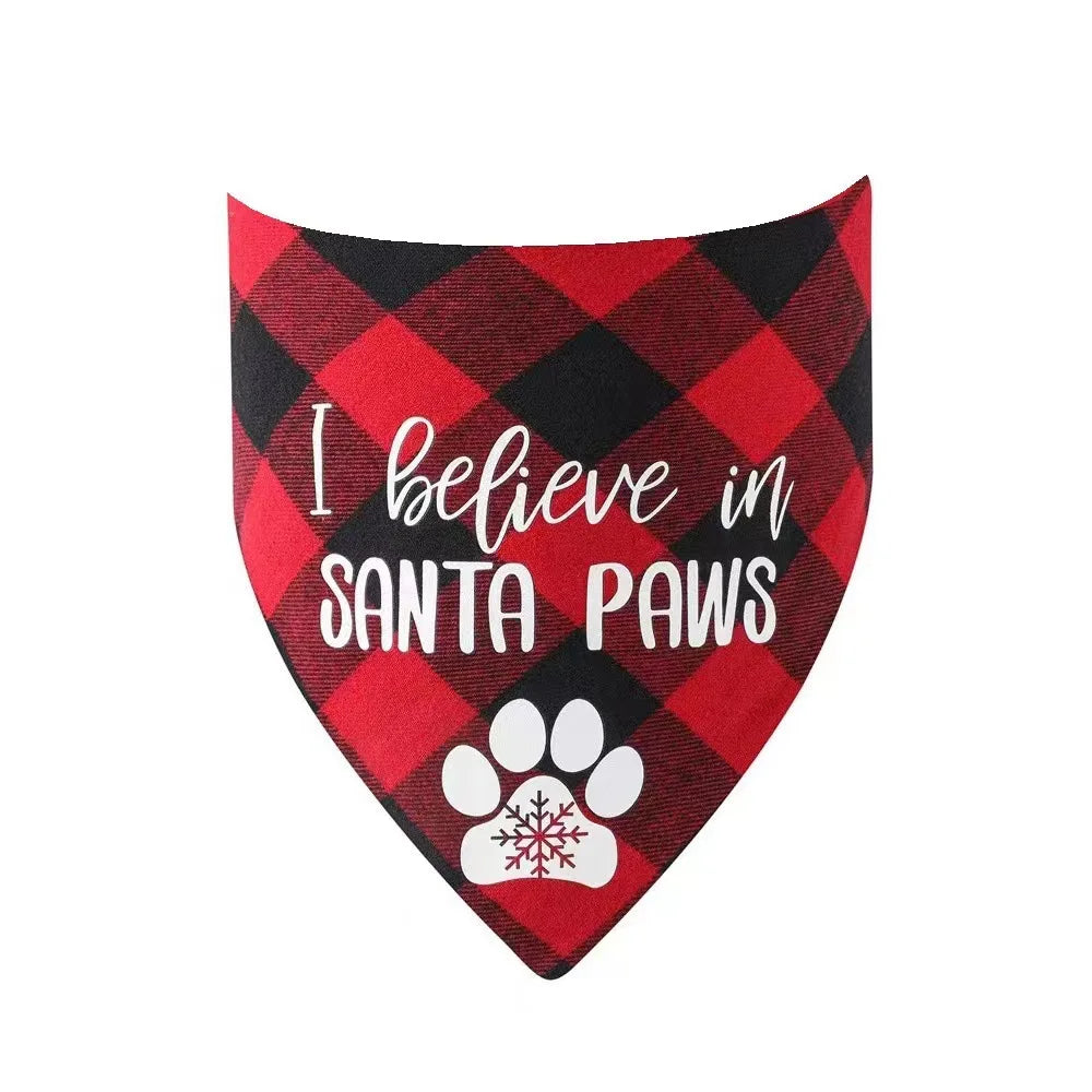 New cotton checkered fabric Christmas pet triangle scarf drool scarf dog scarf cat bib neck bib