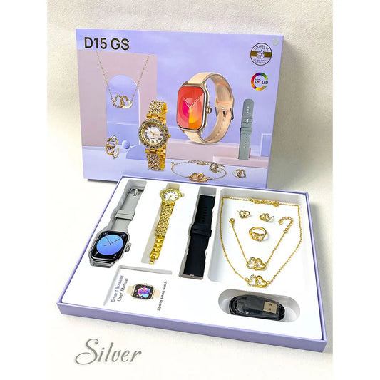 2025 Ladies Gold Watch Unique Combination Women's Smartwatch with Gold Necklace Smart Watch and Ring set for Women