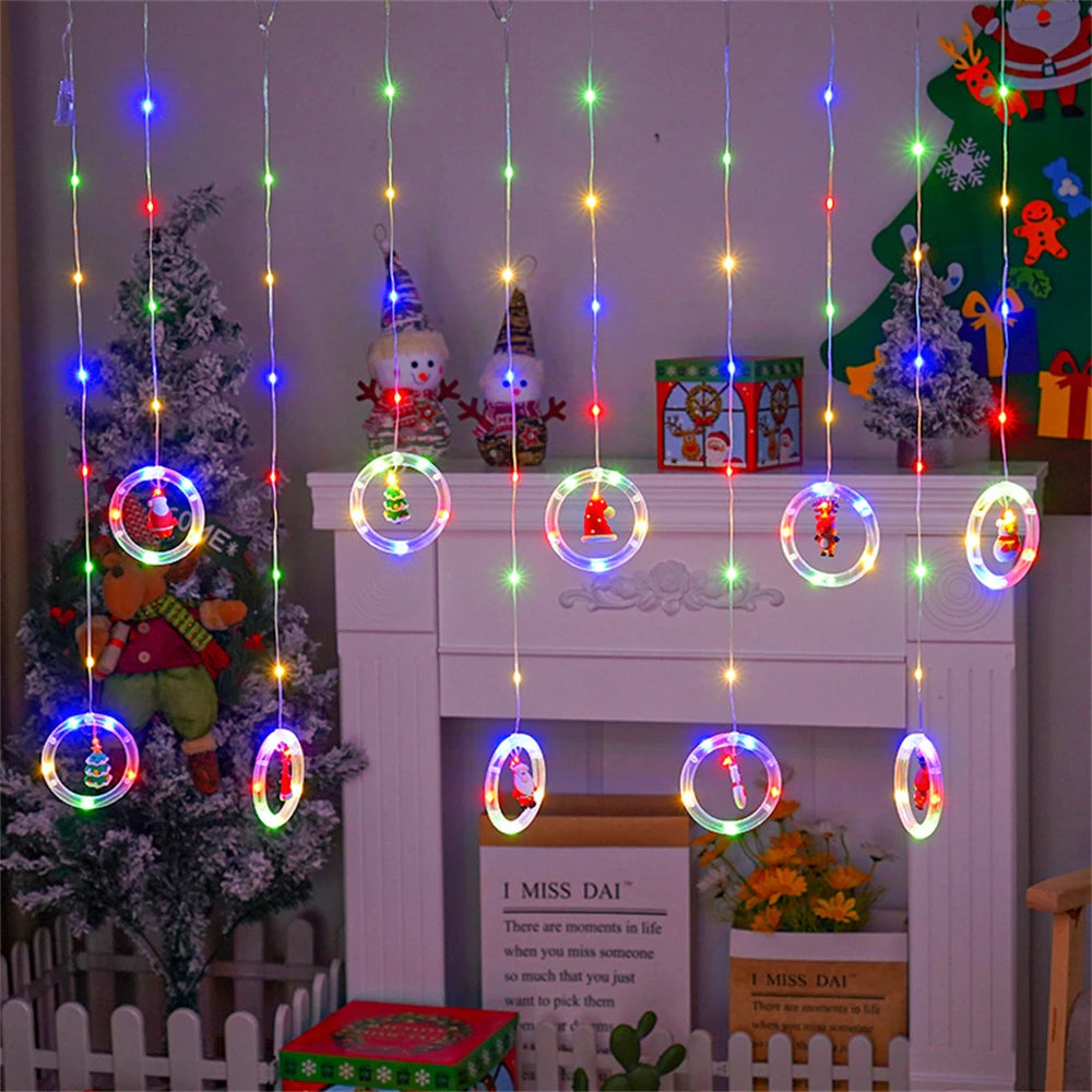 Home Bedroom Ornaments Xmas Gifts Christmas Decoration 2024 LED Christmas String Lights Ball Ring Fairy Curtain Garland Lamp