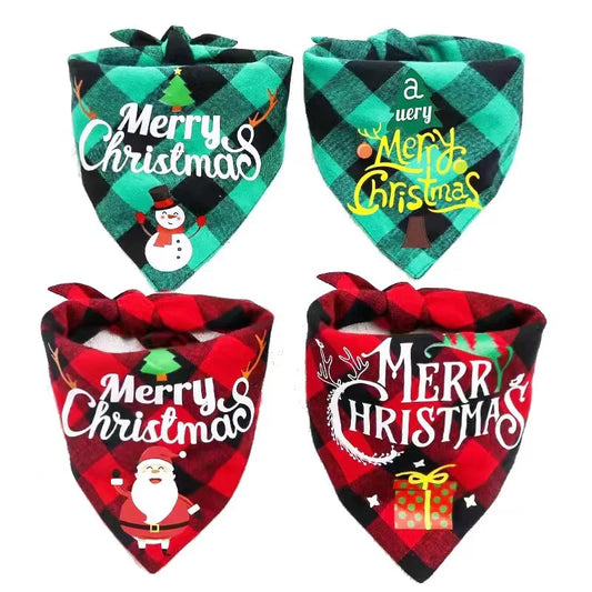 New cotton checkered fabric Christmas pet triangle scarf drool scarf dog scarf cat bib neck bib