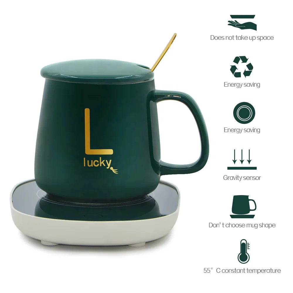 400ml present box set custom ceramic warm mug usb plug porcelain coffee mug warmer with logo gift set mug cup warmer