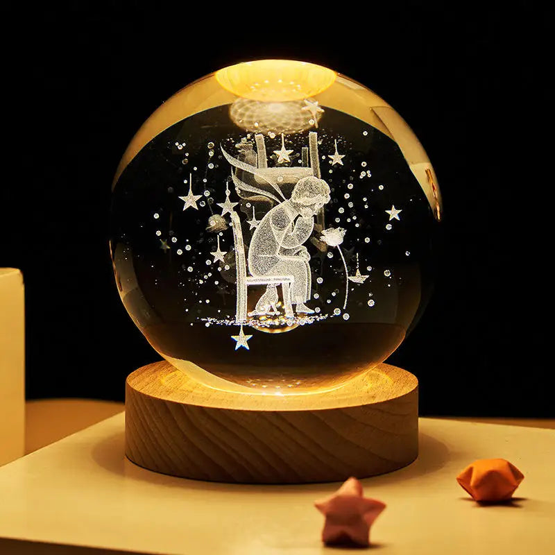 Hot sell Wholesale 3d Art Crystal Ball Night Lamp Luminous Crystal Ball Decoration Solar System Led Night Lights Desktop Decor