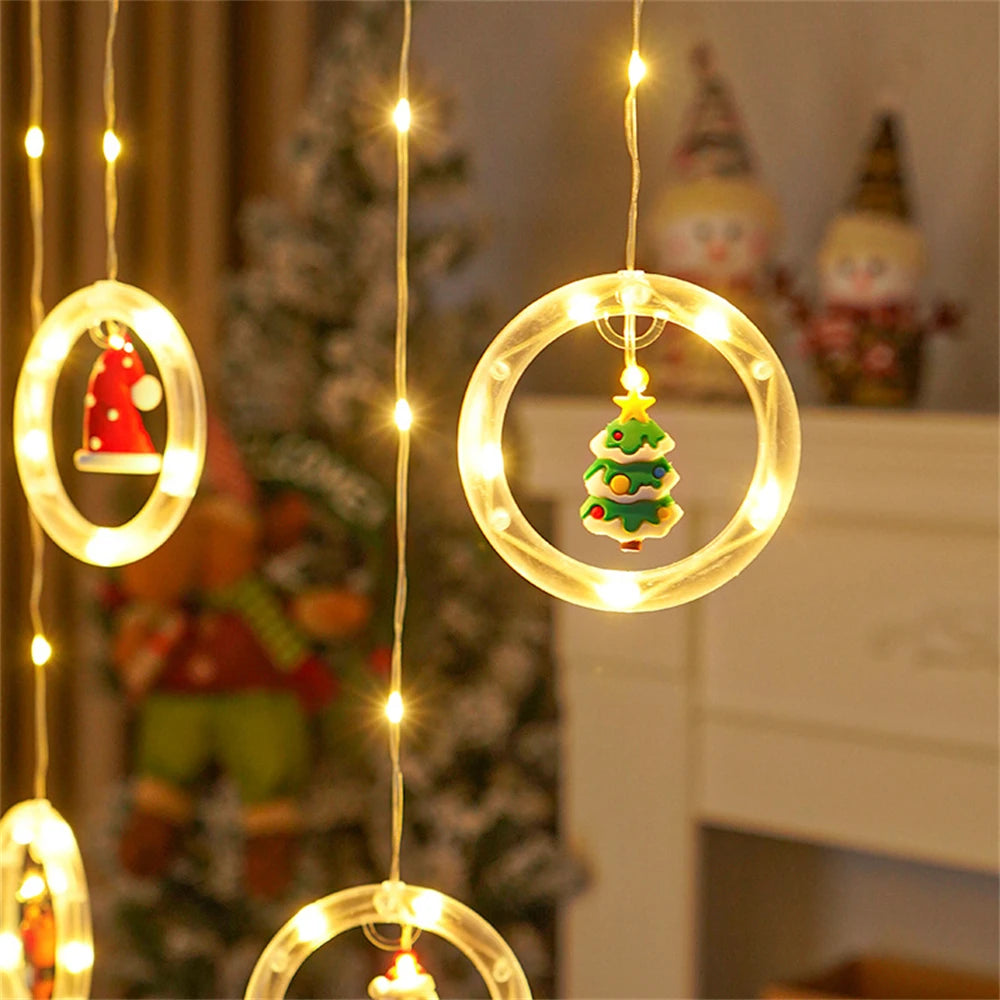 Home Bedroom Ornaments Xmas Gifts Christmas Decoration 2024 LED Christmas String Lights Ball Ring Fairy Curtain Garland Lamp