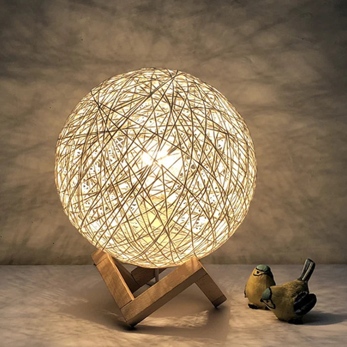 Bedroom Decor Table Lamp Wood Base Moon Light USB Bedside Lamp Rattan Ball Led Desk lamp