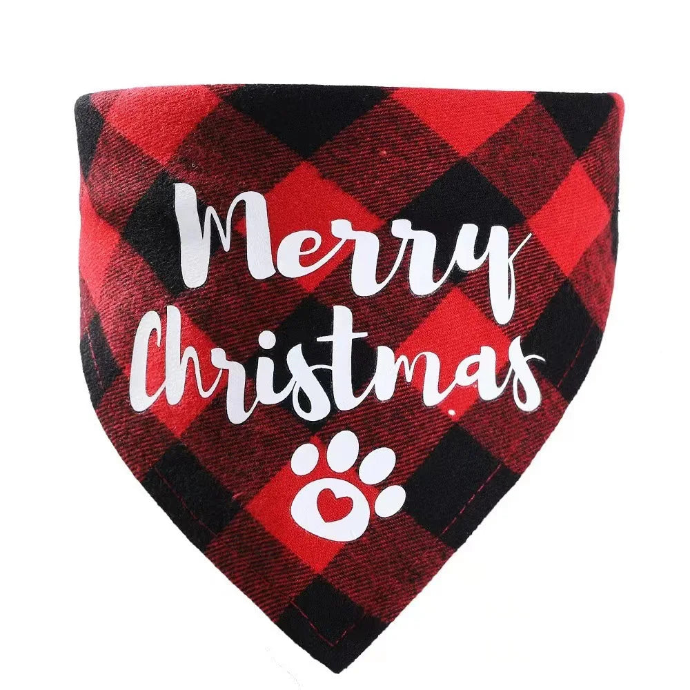 New cotton checkered fabric Christmas pet triangle scarf drool scarf dog scarf cat bib neck bib