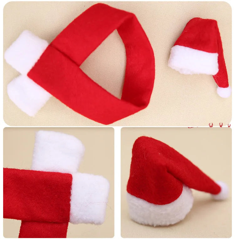 Wine Bottle Scarf Mini Santa Christmas Hat for Decoration Gift Giving