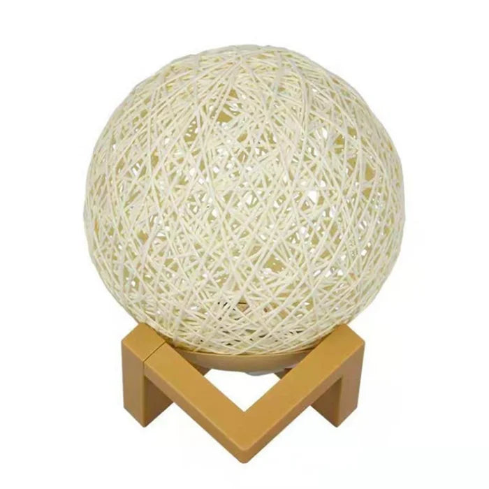 Bedroom Decor Table Lamp Wood Base Moon Light USB Bedside Lamp Rattan Ball Led Desk lamp