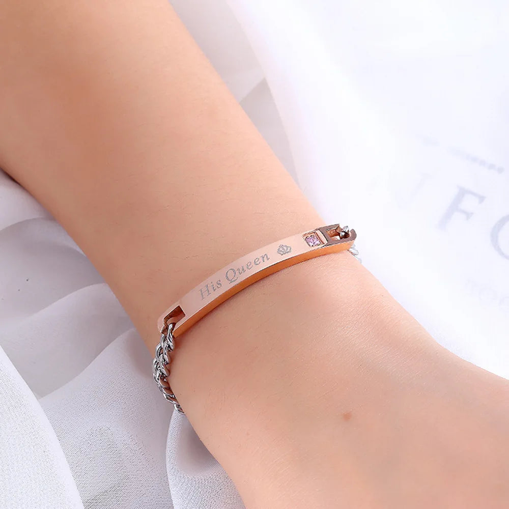 Fashion Valentine's Day Jewelry Micro Inlaid Zircon Bracelet Personalized DIY Engraving Name Stainless Steel Couple Bracelet