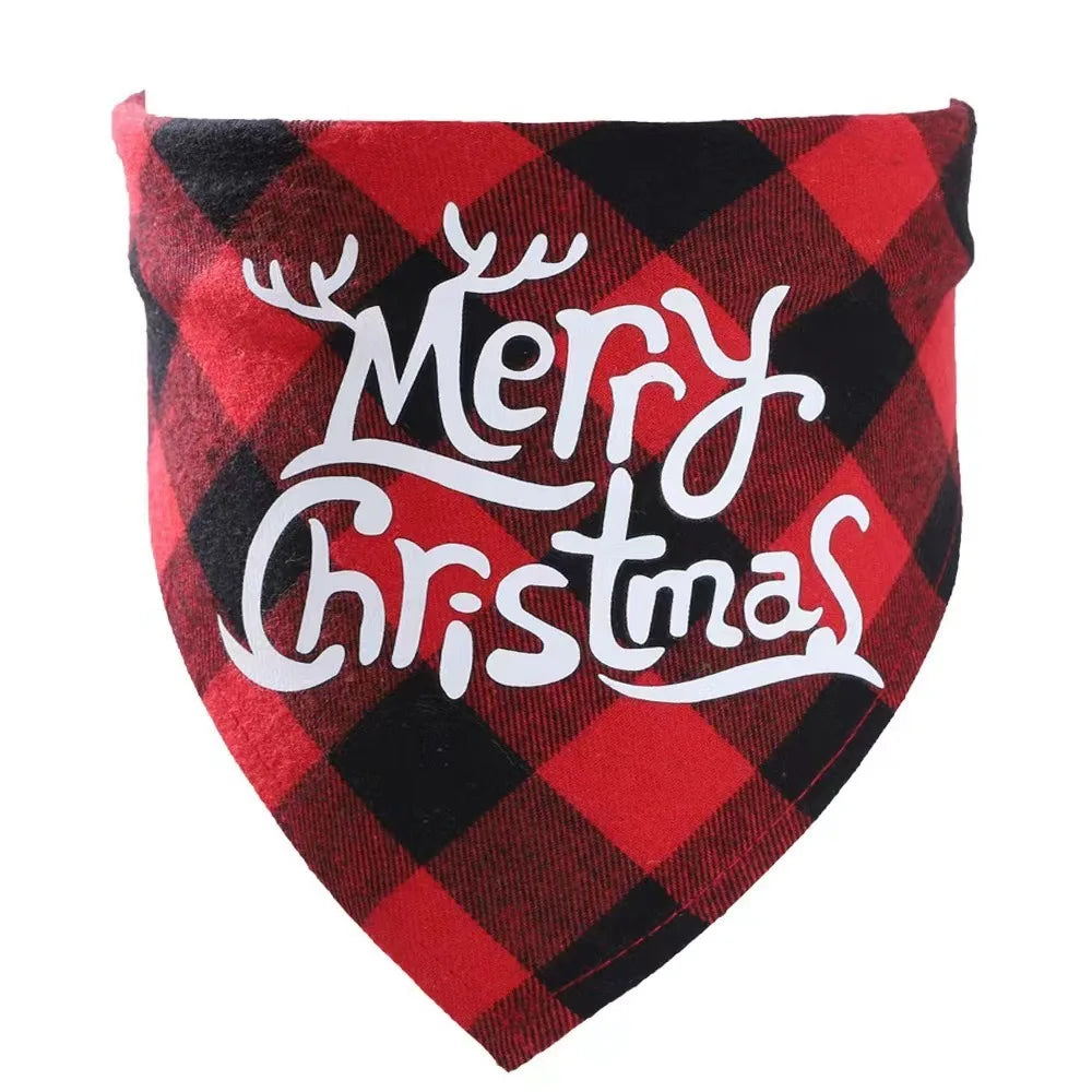 New cotton checkered fabric Christmas pet triangle scarf drool scarf dog scarf cat bib neck bib