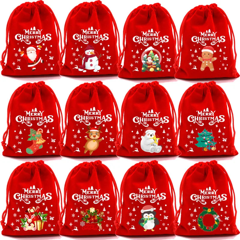 Factory spot wholesale Christmas gift bag big red velvet Christmas peace fruit packaging candy gift bag