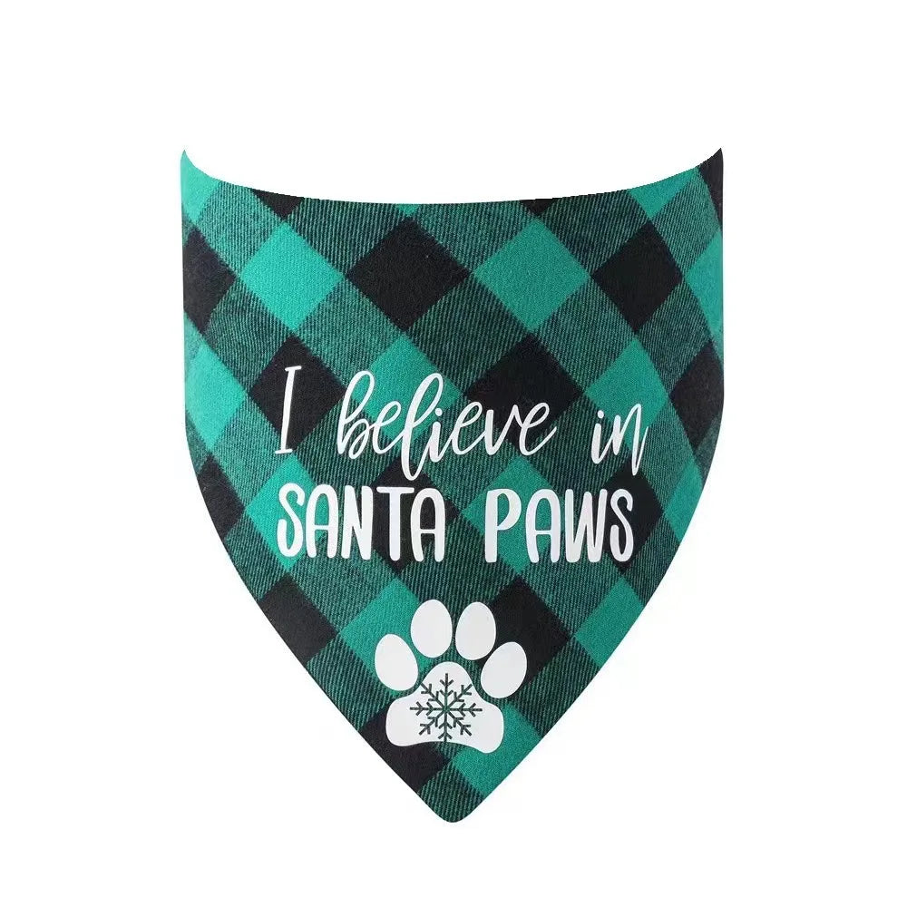 New cotton checkered fabric Christmas pet triangle scarf drool scarf dog scarf cat bib neck bib