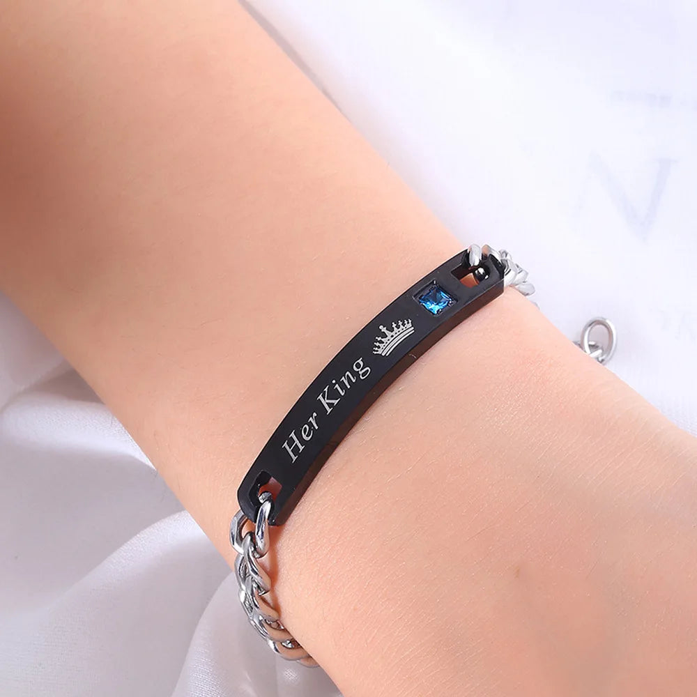 Fashion Valentine's Day Jewelry Micro Inlaid Zircon Bracelet Personalized DIY Engraving Name Stainless Steel Couple Bracelet