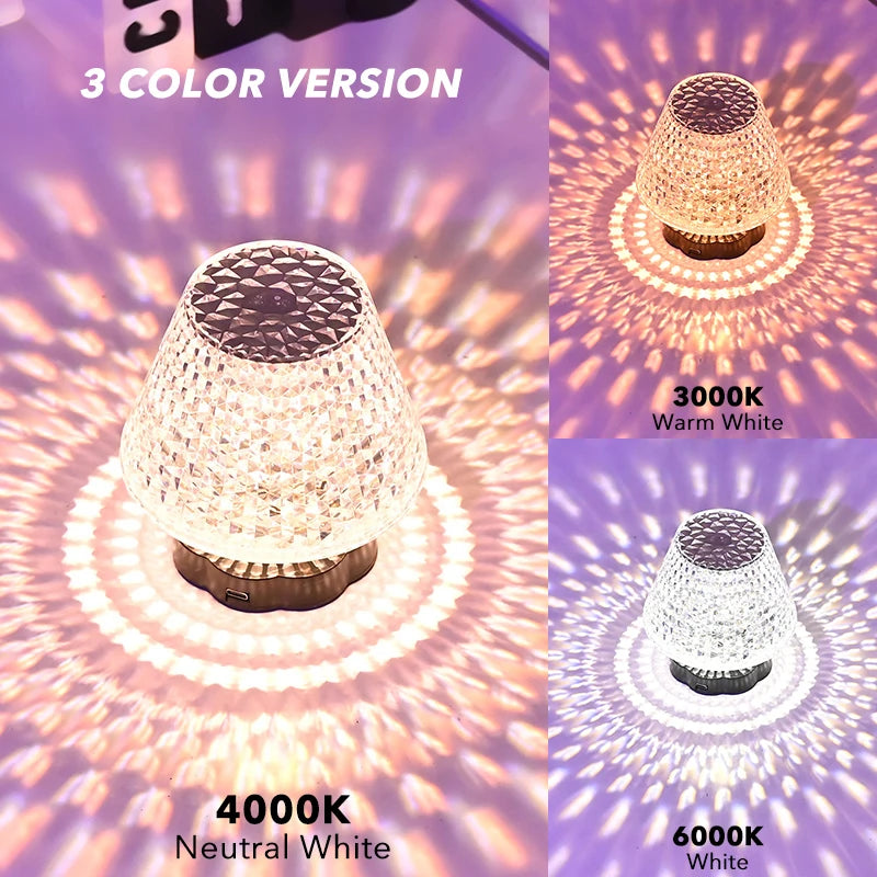 Portable Acrylic Crystal Table Lamp Diamonds Desk Lamp Night Light For Restaurant Bar Bedside Decor