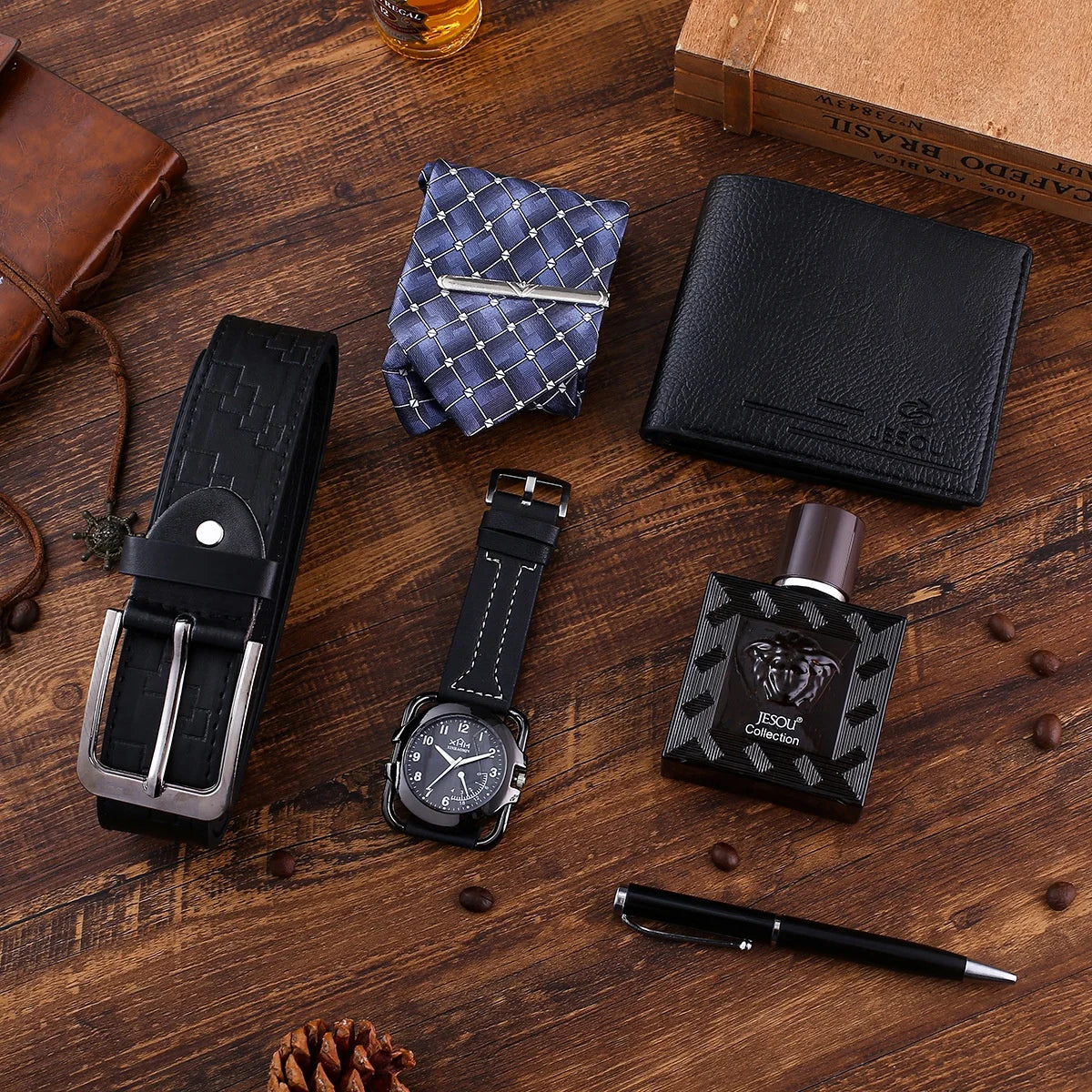 Hot-selling Luxury Men Gift Set Pen Tie Belt Wallet Watch,Business Leather Strap Men's Wrist Watch Set