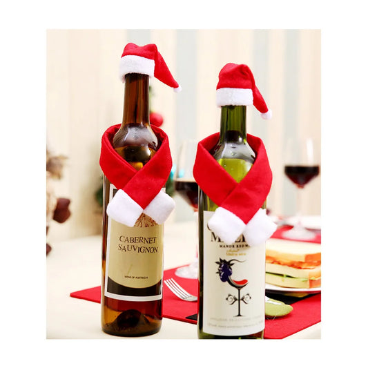 Wine Bottle Scarf Mini Santa Christmas Hat for Decoration Gift Giving