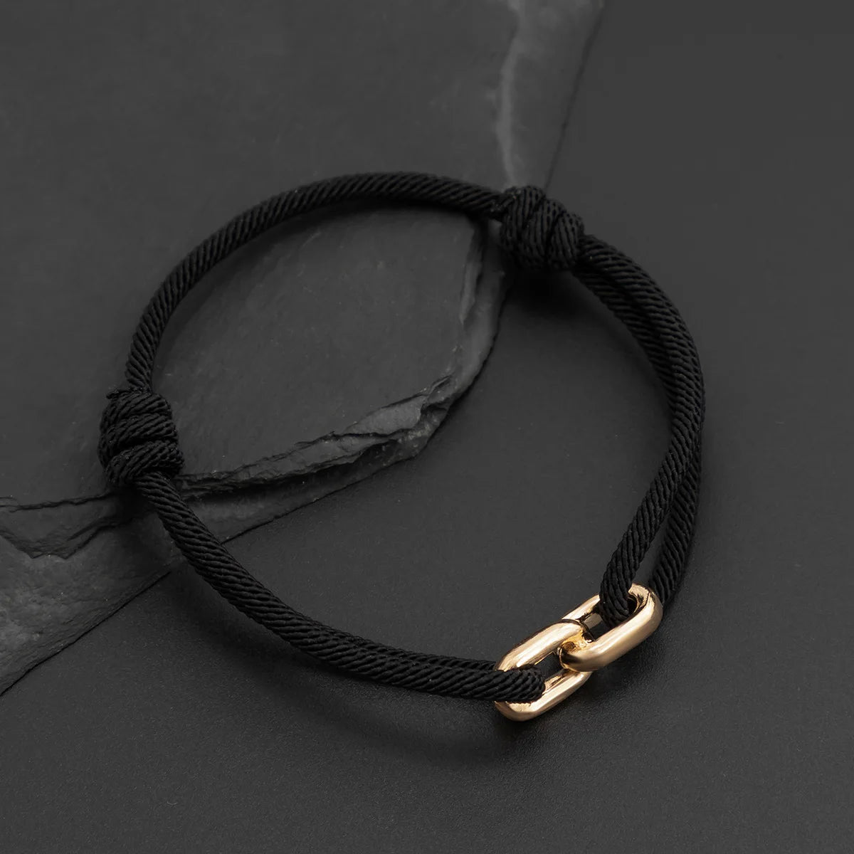 Minimalist Men's Adjustable Black Milan Rope Bracelets Fashion Silver Gold Plated Interlocked Double Ring Charm Couple Bracelet