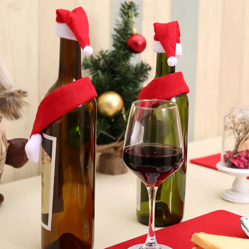 Wine Bottle Scarf Mini Santa Christmas Hat for Decoration Gift Giving