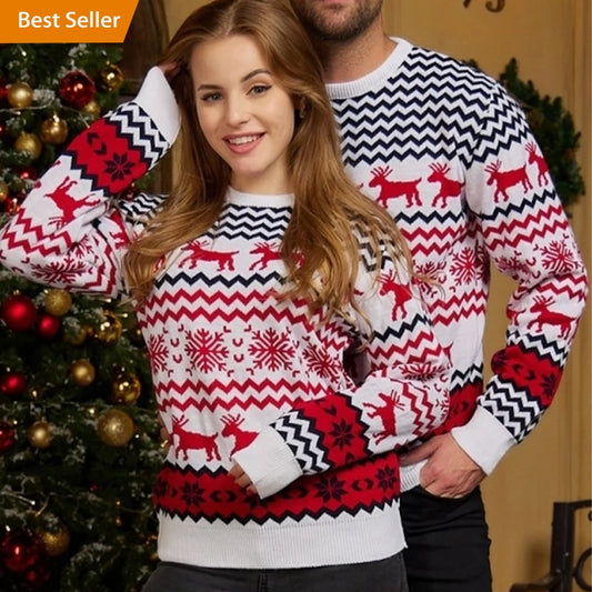 Wholesale Custom Winter Women Snow Wapiti Elk Deer Stripe Ugly Christmas Tops Jumper Sweater Family