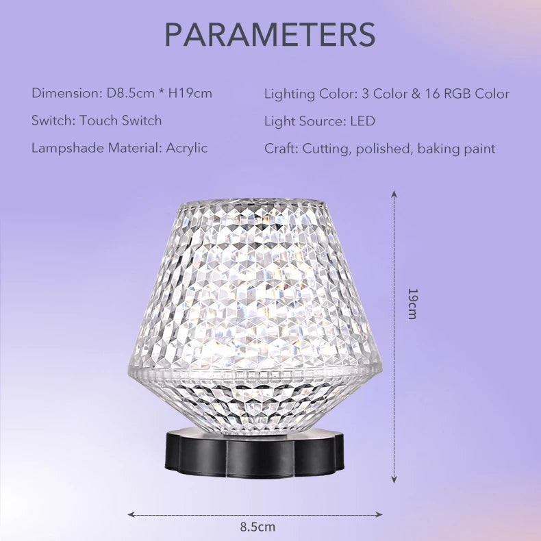 Portable Acrylic Crystal Table Lamp Diamonds Desk Lamp Night Light For Restaurant Bar Bedside Decor