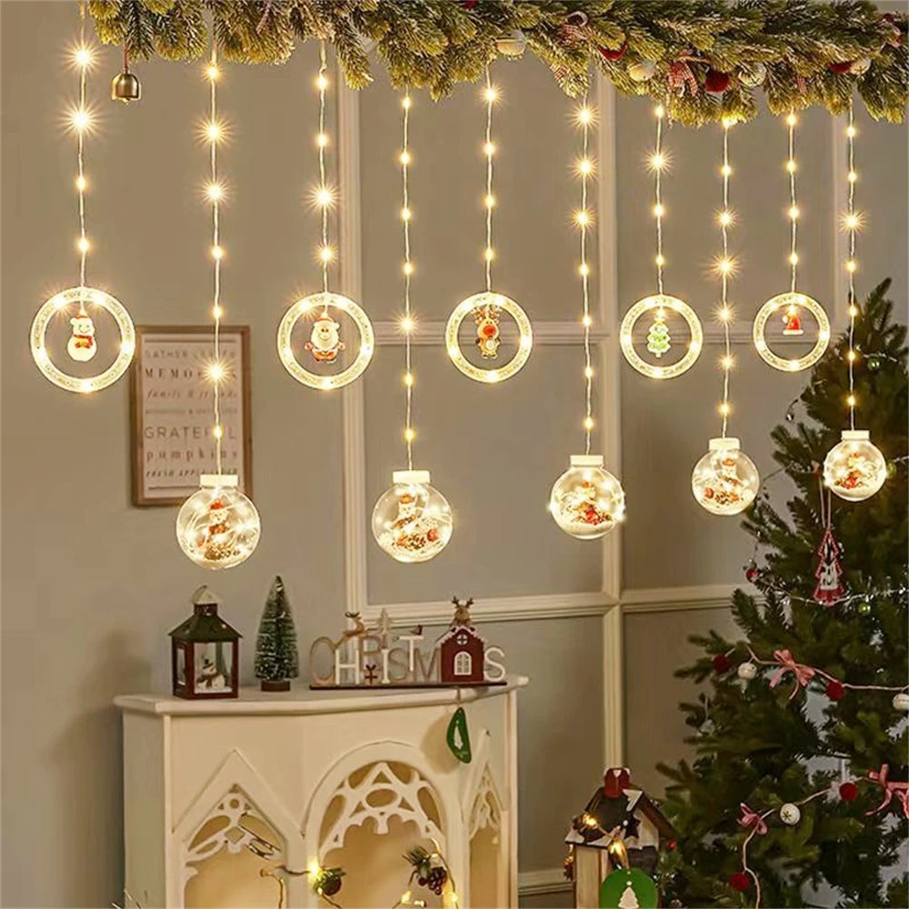 Home Bedroom Ornaments Xmas Gifts Christmas Decoration 2024 LED Christmas String Lights Ball Ring Fairy Curtain Garland Lamp