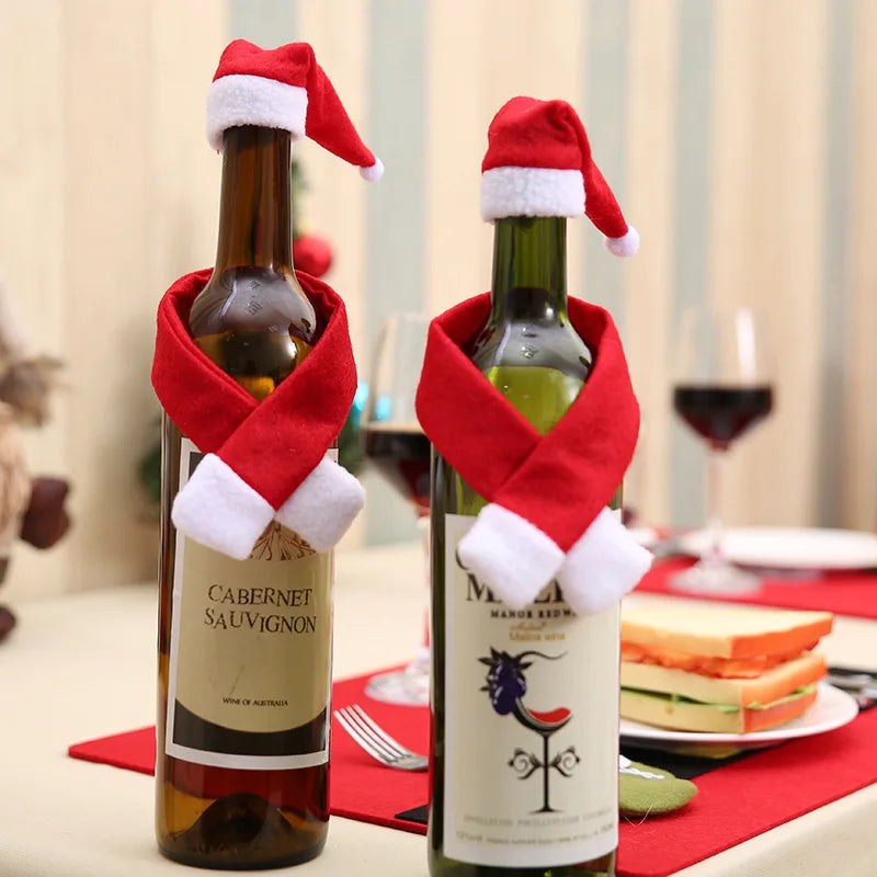 Wine Bottle Scarf Mini Santa Christmas Hat for Decoration Gift Giving