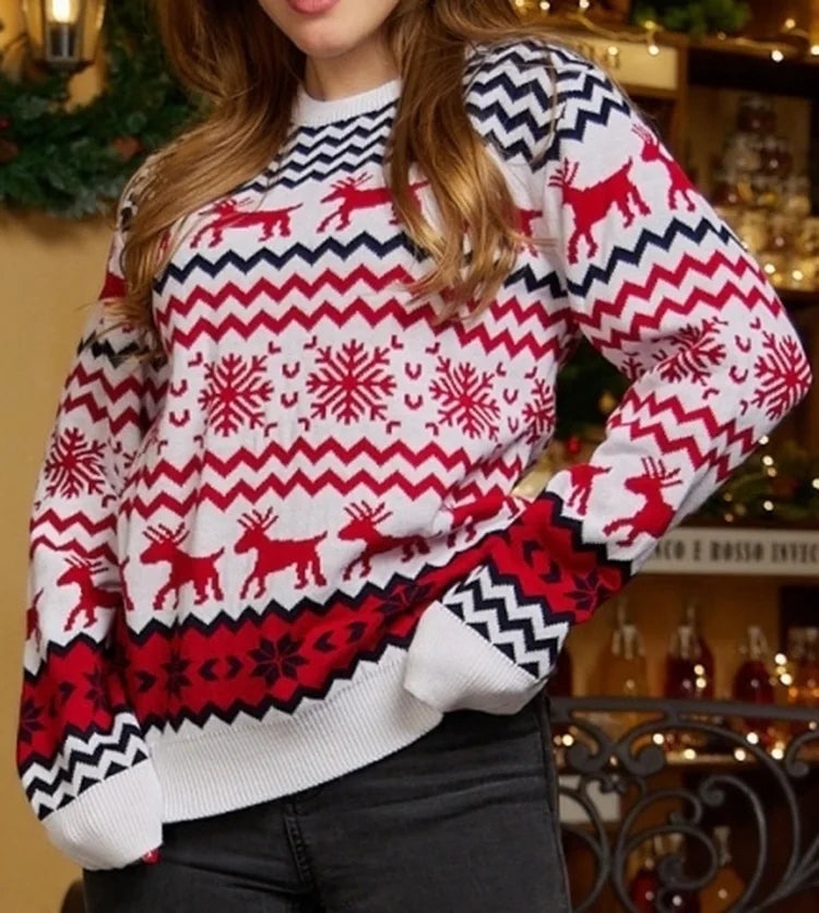 Wholesale Custom Winter Women Snow Wapiti Elk Deer Stripe Ugly Christmas Tops Jumper Sweater Family