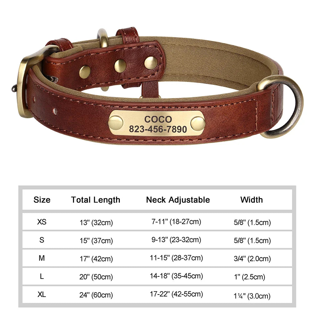 Personalized Dog Collar Custom Engraved PU Leather Dog Collars Free Engraving ID Tag Nameplate For Small Medium Large Dogs