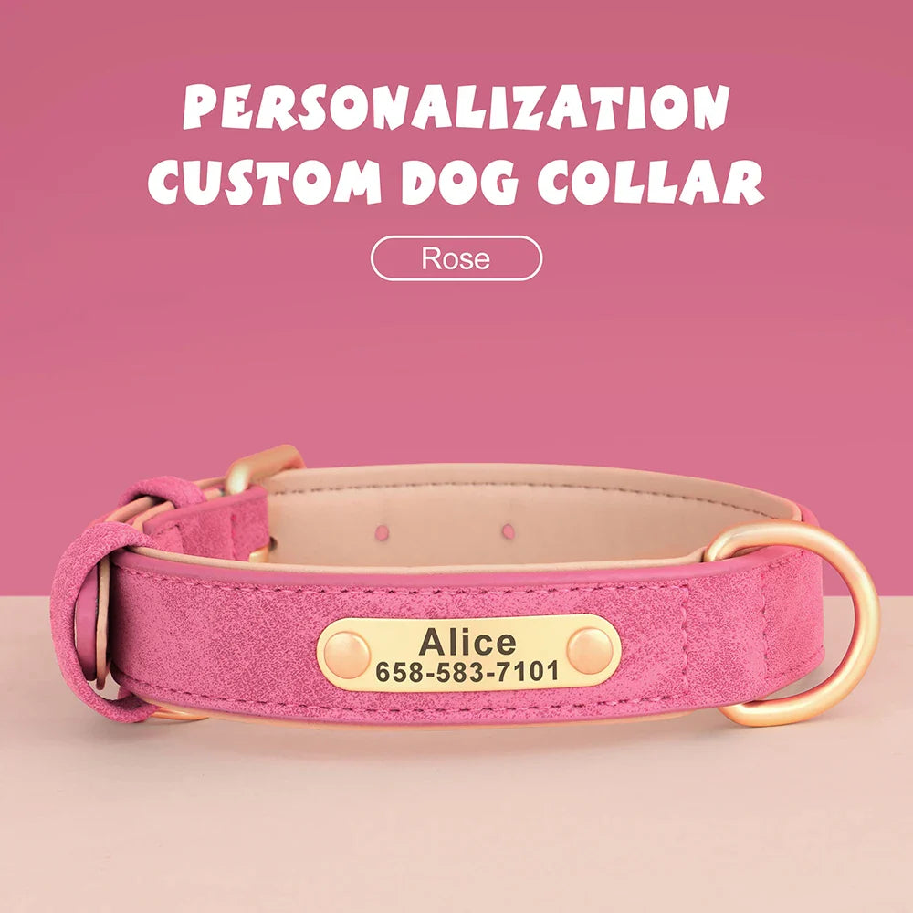 Personalized Dog Collar Custom Engraved PU Leather Dog Collars Free Engraving ID Tag Nameplate For Small Medium Large Dogs