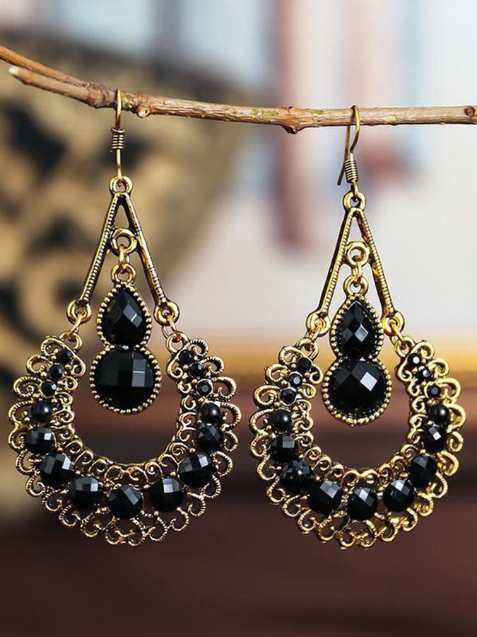 Openwork Diamond Set Alloy Earrings