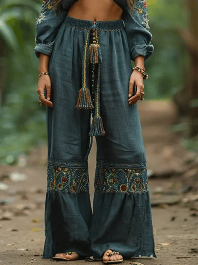 Women's Retro Ethnic Style Loose And Comfortable Long Linen Pants