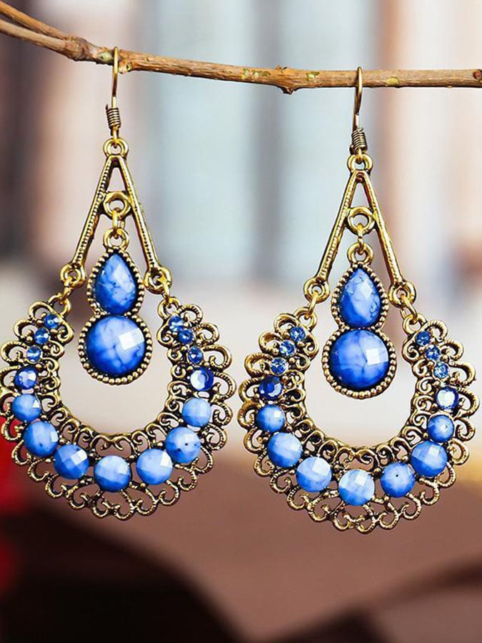 Openwork Diamond Set Alloy Earrings