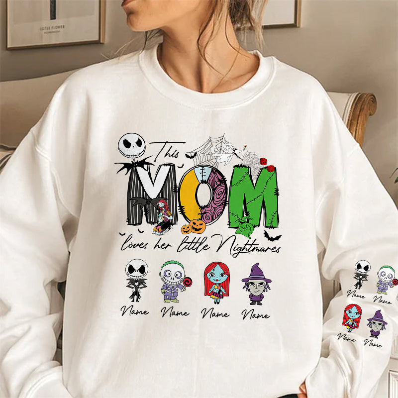 Personalized This Mama Loves Her Little Nightmares Sweatshirt, Mama Shirt With Kids Name, Spooky Season Halloween