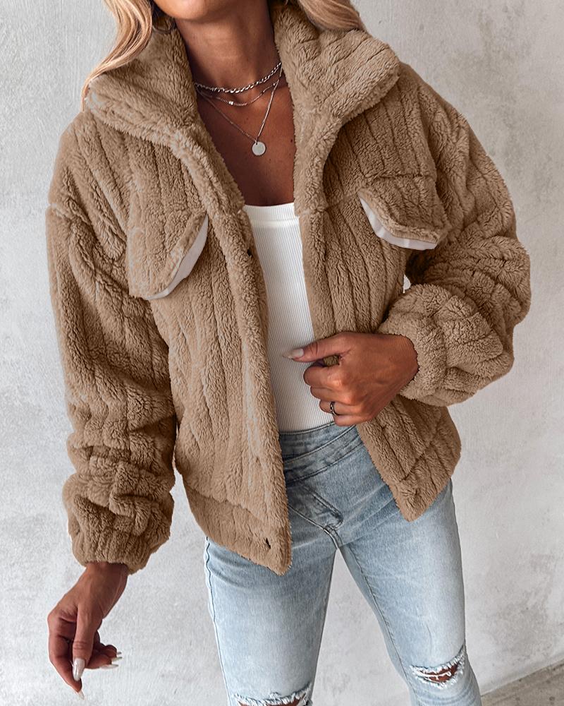 Turn-down Collar Buttoned Teddy Jacket