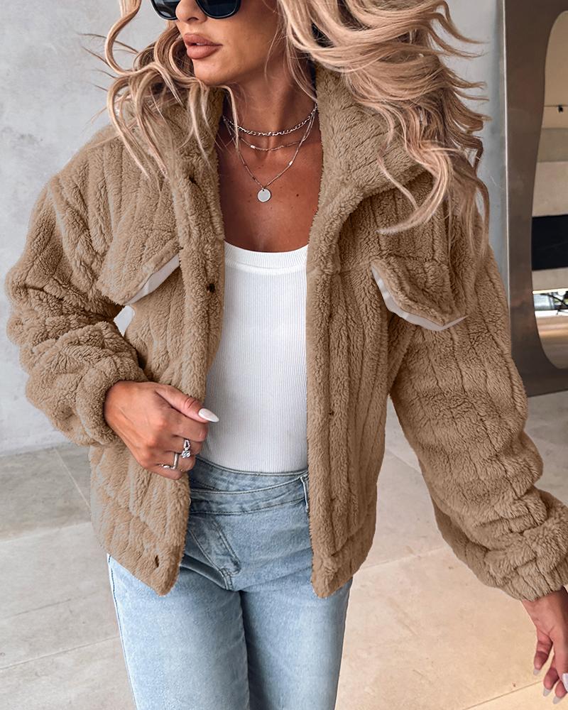 Turn-down Collar Buttoned Teddy Jacket