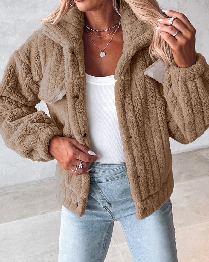 Turn-down Collar Buttoned Teddy Jacket