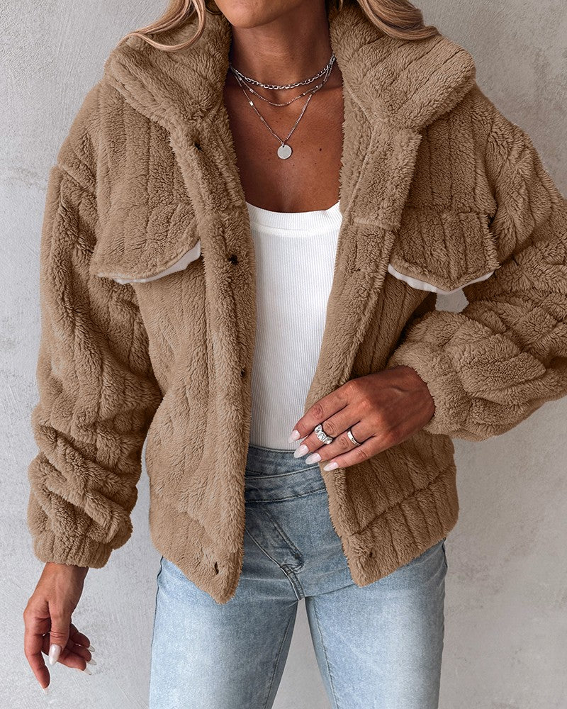 Turn-down Collar Buttoned Teddy Jacket