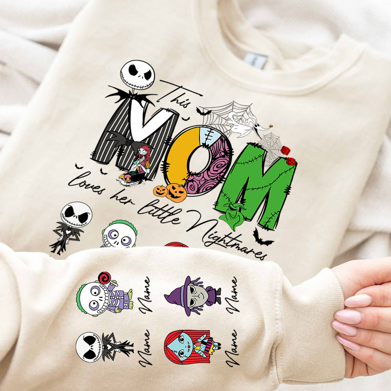 Personalized This Mama Loves Her Little Nightmares Sweatshirt, Mama Shirt With Kids Name, Spooky Season Halloween