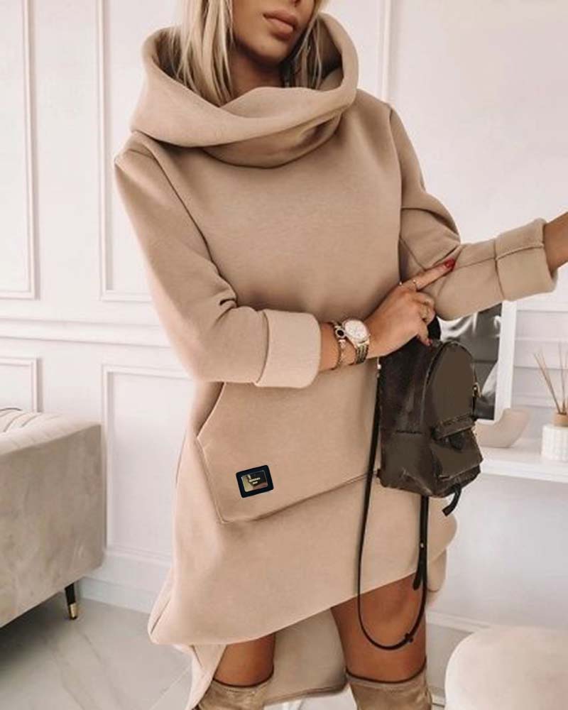 High Neck Long Sleeve Sweatshirt Casual Dress