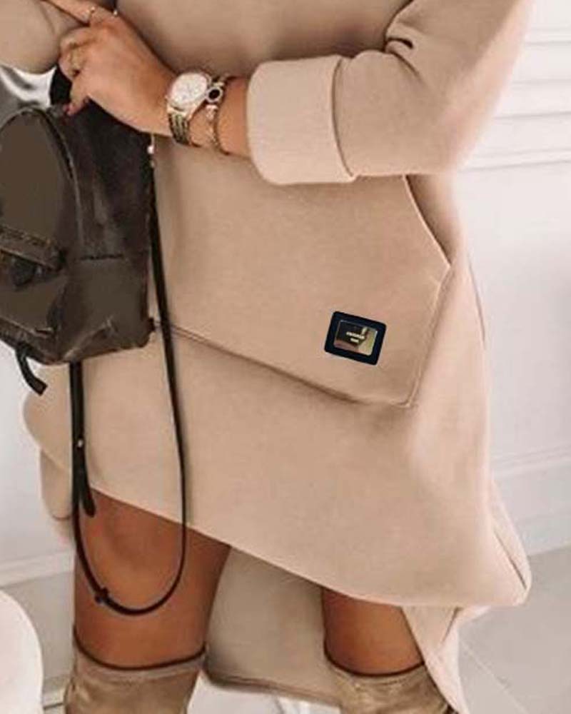 High Neck Long Sleeve Sweatshirt Casual Dress